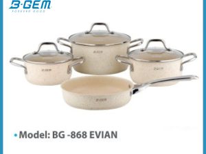 BỘ NỒI CHẢO CERAMIC 07 MÓN SUS304 TRÁNG MEN SỨ CAO CẤP KIỂM ĐỊNH TUV B-GEM BG-868EVIAN
