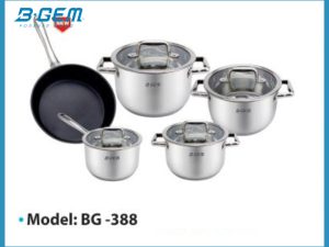 BỘ NỒI CHẢO NEW2024 9 MÓN INOX304 PHỦ SỨ CAO CẤP KIỂM ĐỊNH TUV B-GEM BG-388