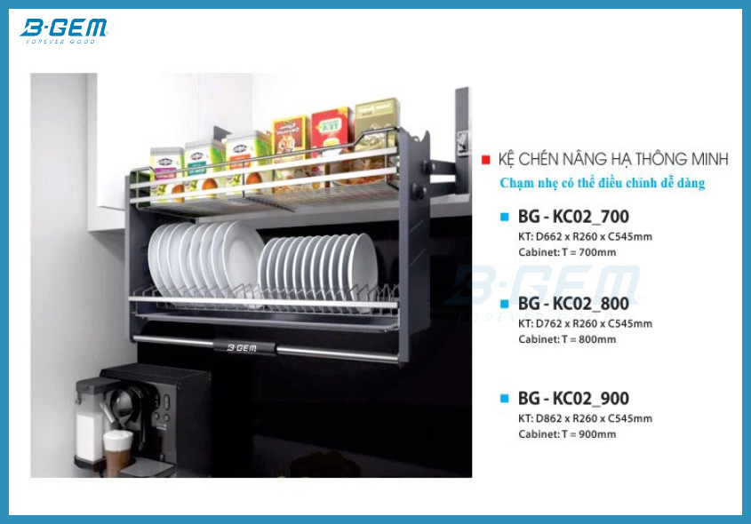 KỆ CHÉN NÂNG HẠ THÔNG MINH INOX SUS304 MẠ NANO CAO CẤP B-GEM BG-KC02
