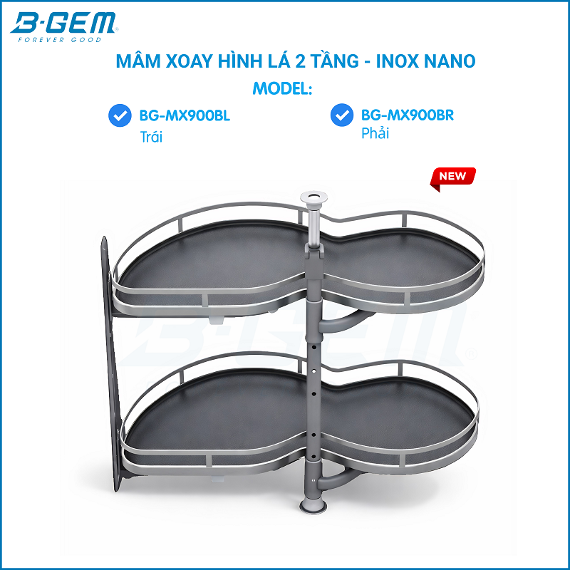 MÂM XOAY HÌNH LÁ 2 TẦNG - INOX NANO